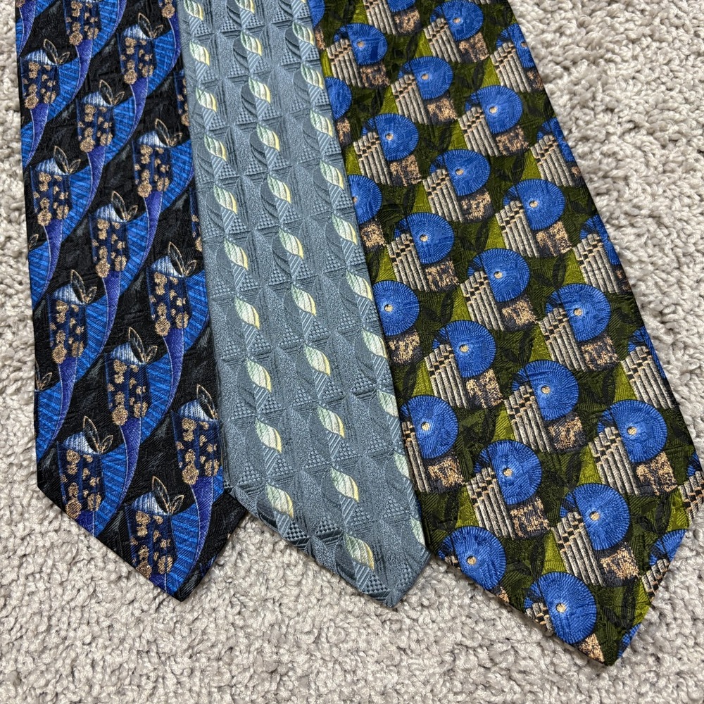 Ermenegildo Zegna Tie 3 LOT 3.75" Floral Geometric Jacquard Luxury Silk Italy